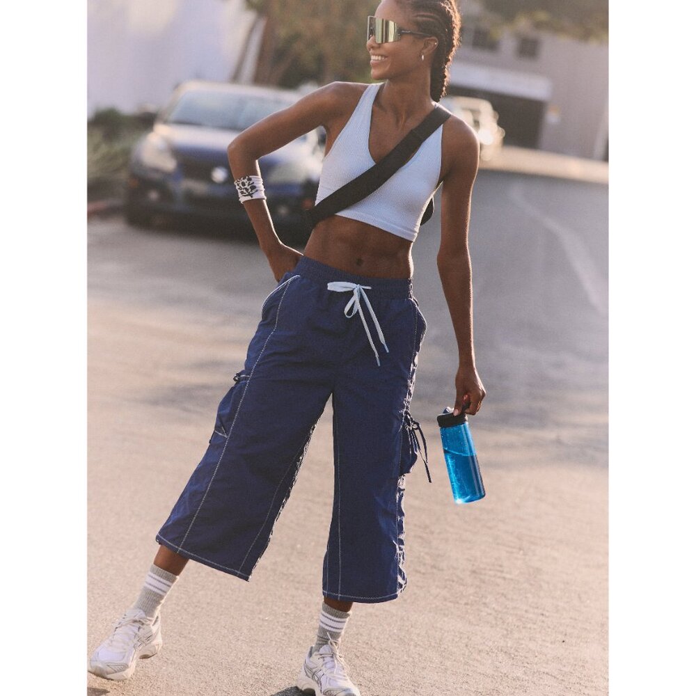 FP Movement by Free People Navy Wide Leg Cropped Drawstring Pants
